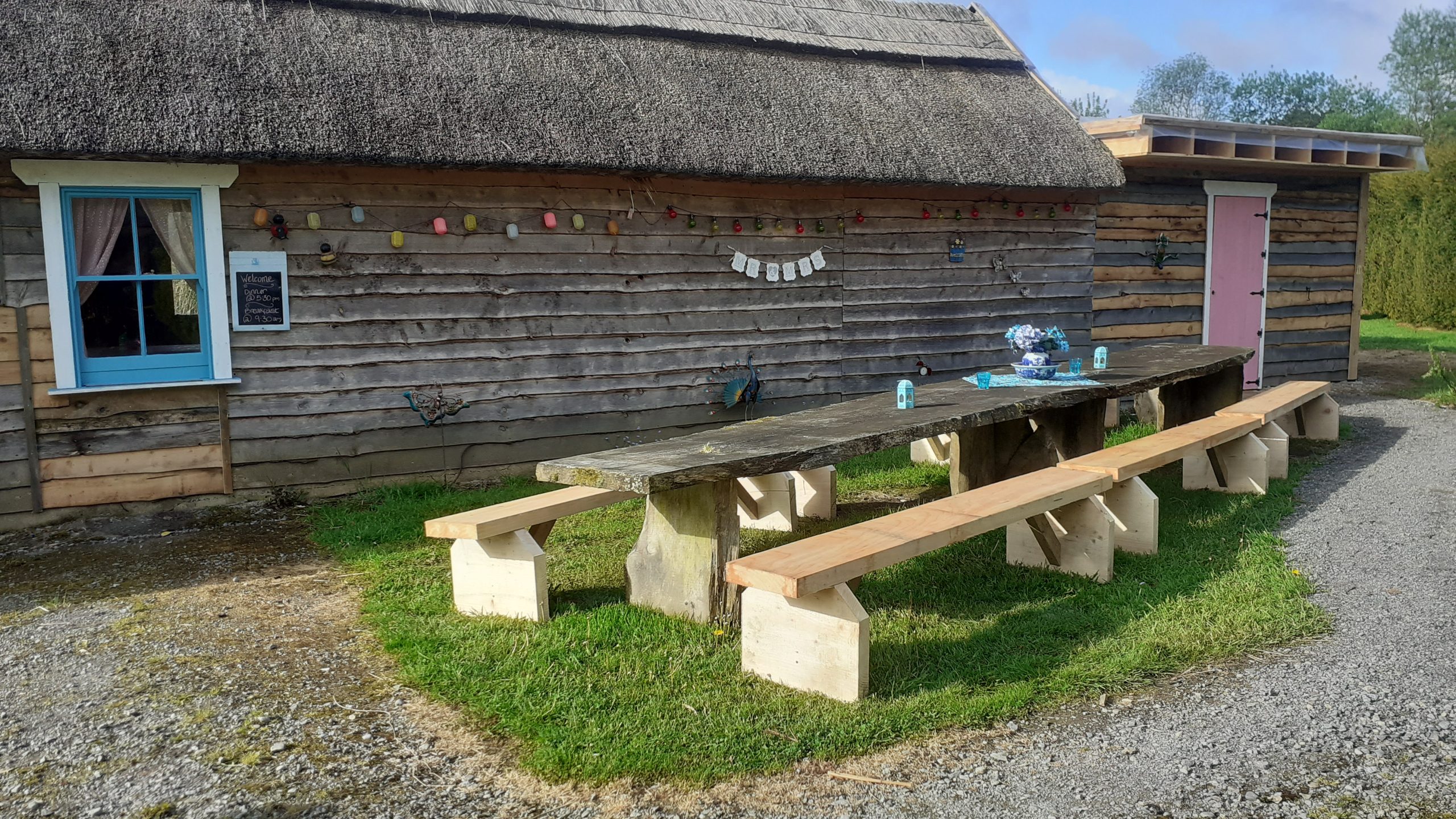 New bench Seats at Outdoor Tables - Boglands Hideaway - Glamping for Couples