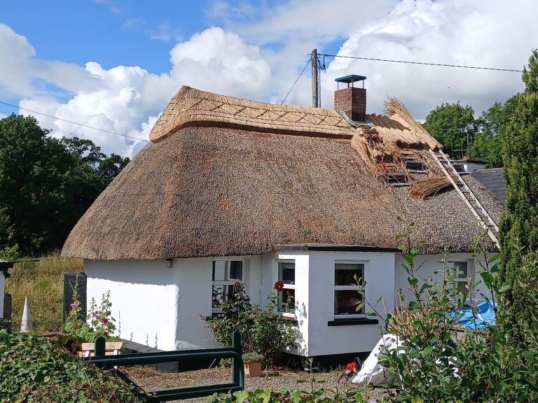 Water reed thatching in progress by Mike, Dromineer