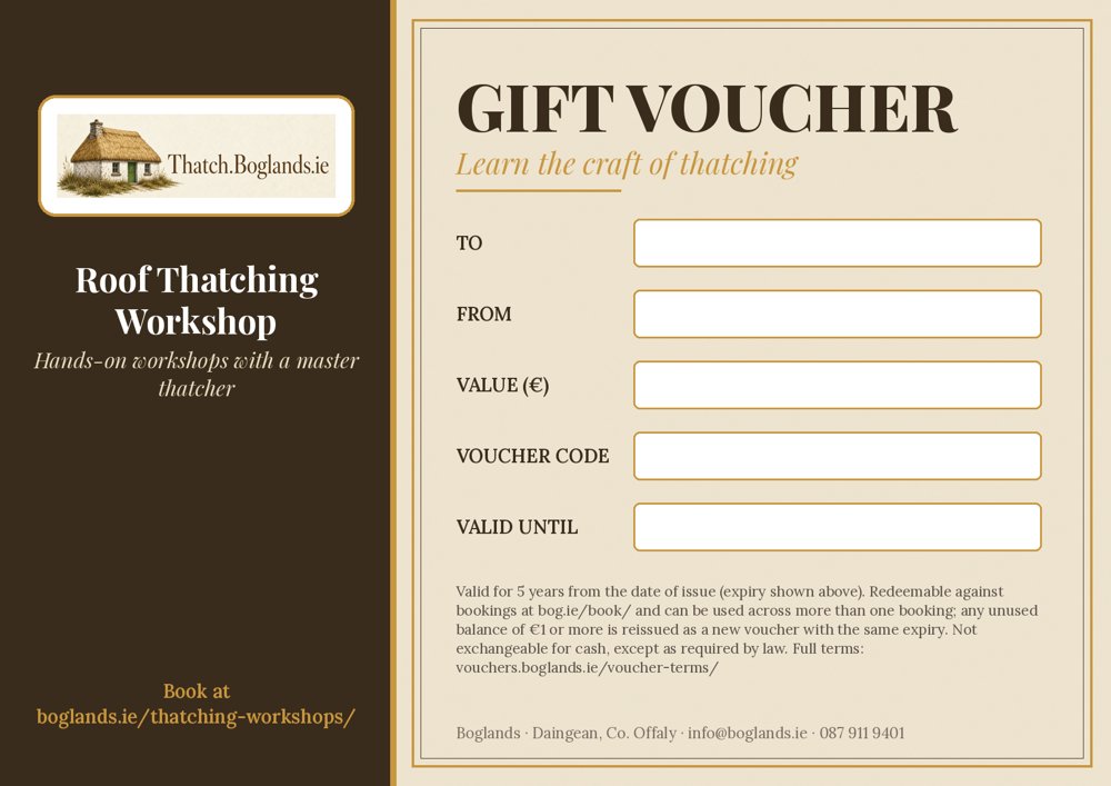 Roof Thatching Workshop gift voucher from Boglands
