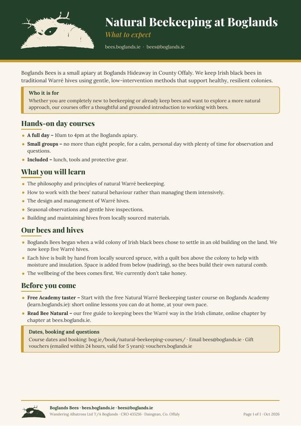 Preview of the Natural Beekeeping what-to-expect sheet